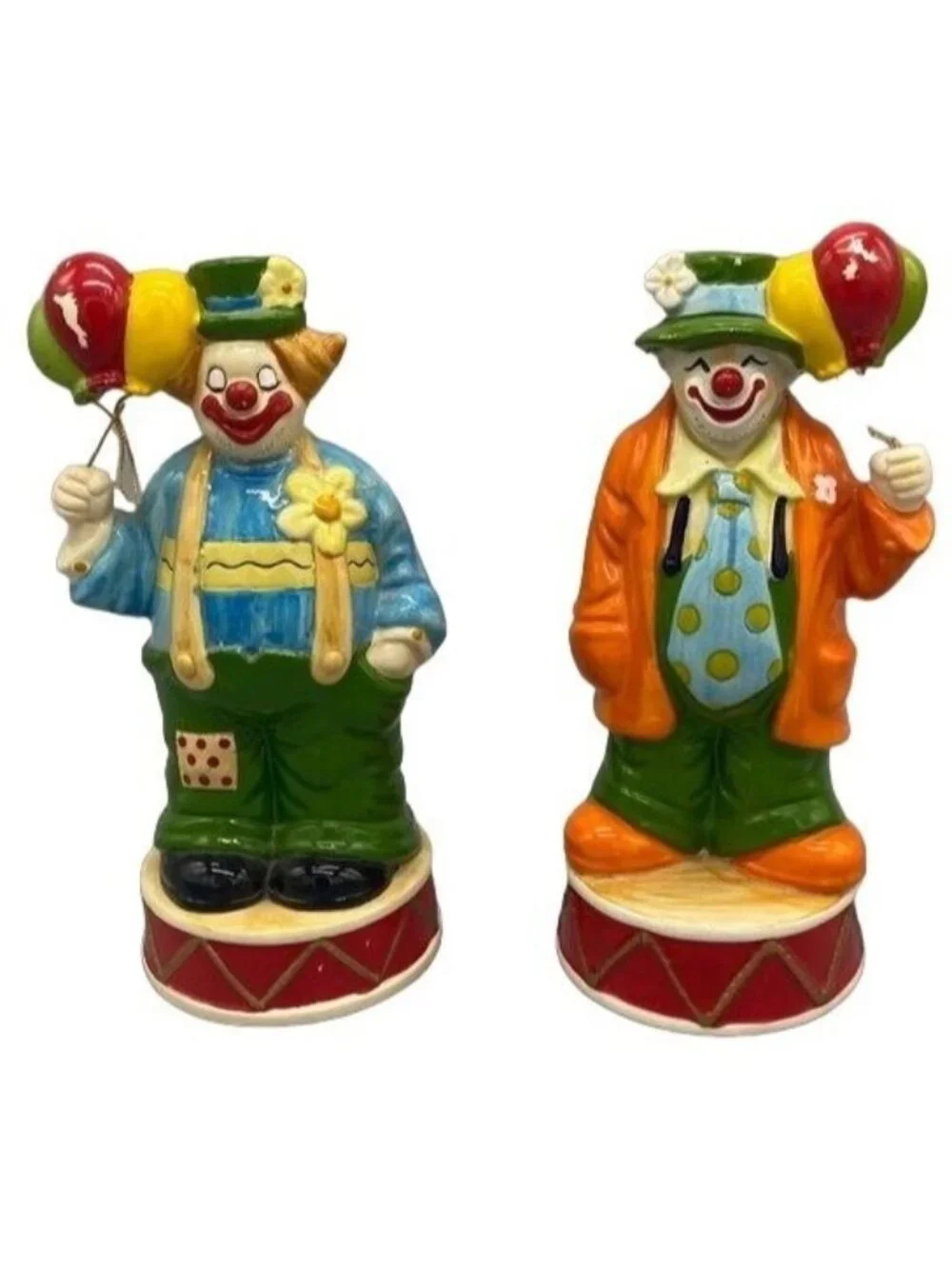 enesco multi color music box figurine set 2 clowns figurine balloons 9x4